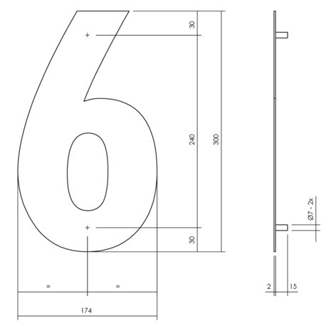 Zwart huisnummer: 6 (30cm)