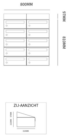 Brievenbuskast (2x5) 10 brievenbussen zwart (met dakje)