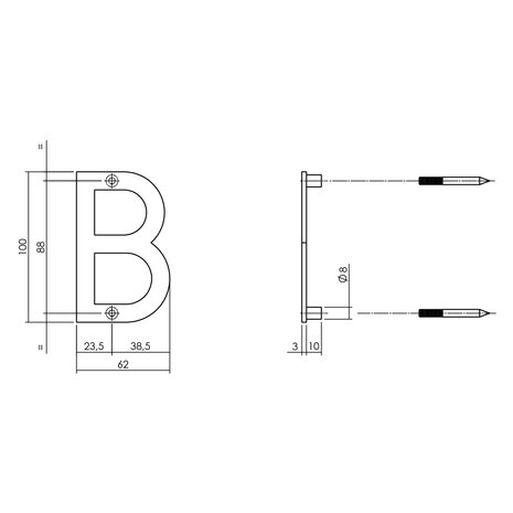 Huisnummer zwart structuur: letter B (10cm)