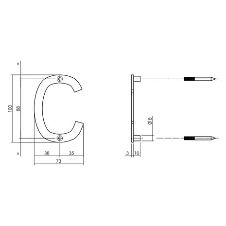 Huisnummer zwart structuur: letter C (10cm)