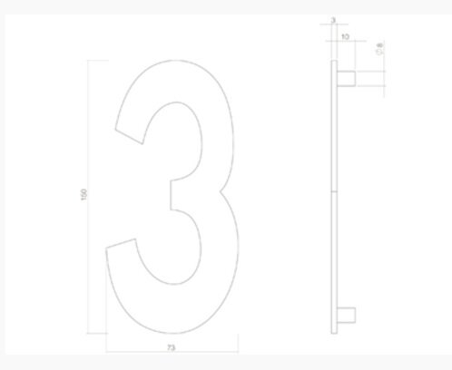 Huisnummer zwart structuur: 3  (15 cm)