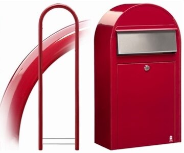 Brievenbus Bobi Grande S rood RAL 3001 + statief round RAL 3001